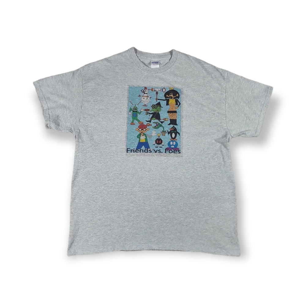 Gildan Heavy Cotton Friends VS Foes Graphic T-Shirt Gray Adult Size XL